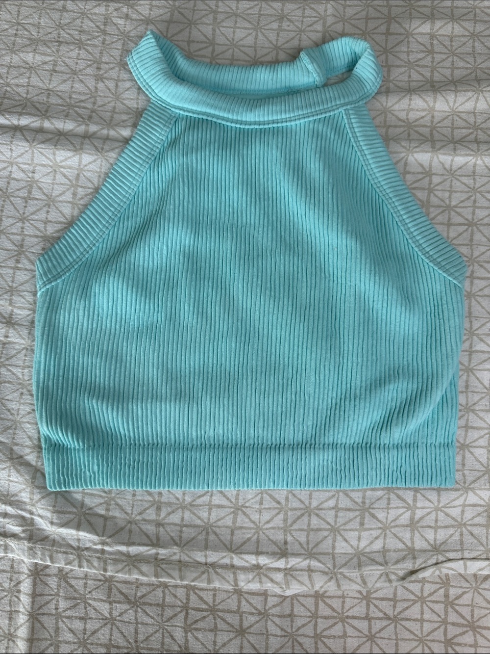 aerie Aqua Blue Ribbed High-Neck Crop Top/Bra